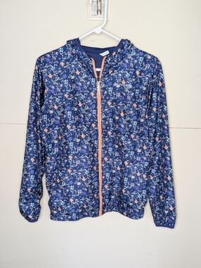 Columbia Reversible Windbreaker Jacket Blue and All Over Floral Print